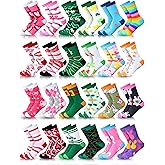 Shinymoon 24 Pairs St. Patrick Socks for Women Men Green & Pink Shamrock Clover Novelty Crew Sock Gifts Irish Day Party