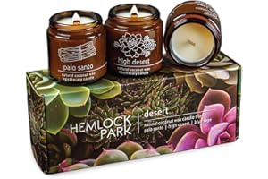 Hemlock Park Apothecary Wood Wick Candle Trio | Gift Set of Three 4 oz Candles Handcrafted with Natural Coconut Wax (High Desert | Palo Santo, Sage, High Desert)