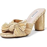 VIMISAOI Womens Bow Heels High Block Chunky Slide Sandals Open Toe Ankle Strap Wedding Dress Pumps Shoes