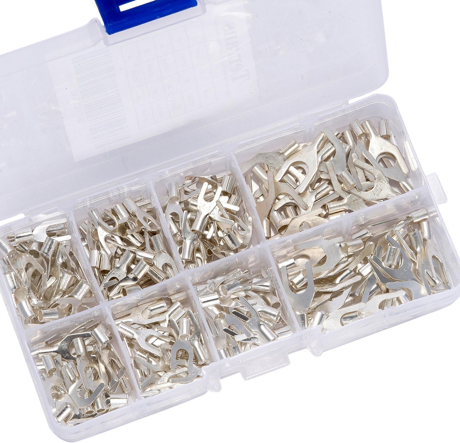 Terrans 240 Pcs Tin-Plated Copper Terminals Non-Insulated Fork U-Type Terminals Assortment Kit Cable Wire Connector Crimp Spade Electric Wire Wiring Kit