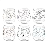 TOSSWARE POP 14oz Vino Designer Series - Lines 2, SET OF 6, Premium Quality, Recyclable, Unbreakable & Crystal Clear Plastic Printed Glasses