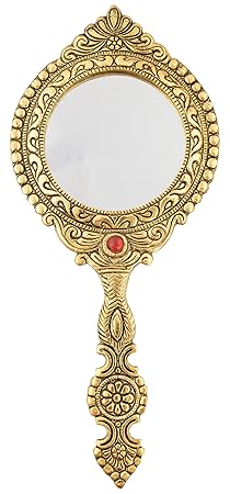 Houzzplus Handicrat Metal Decorative mirror - wedding gifts - antique item (20 cm x 1 cm x 27 cm, Gold)