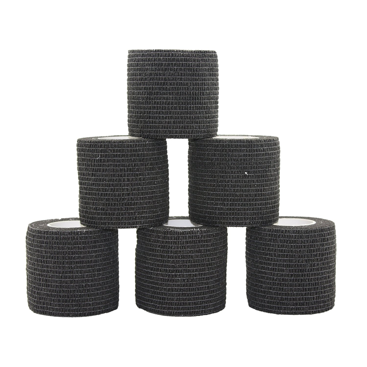 STpro Crepe Bandage Roll Elastic Bandage Cohesive Bandages 5cm x 6 Rolls Black Waterproof Bandage Vet Wrap Vets Tape Support Bandage Self Adhesive Bandage