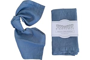 EIGHT OWLS Linen Napkins –100% French Flax – Stonewashed Pure Linen Cloth Napkins - Size 18 Inch x 18 Inch – Set of 4 (Dusty Pastel Blue)