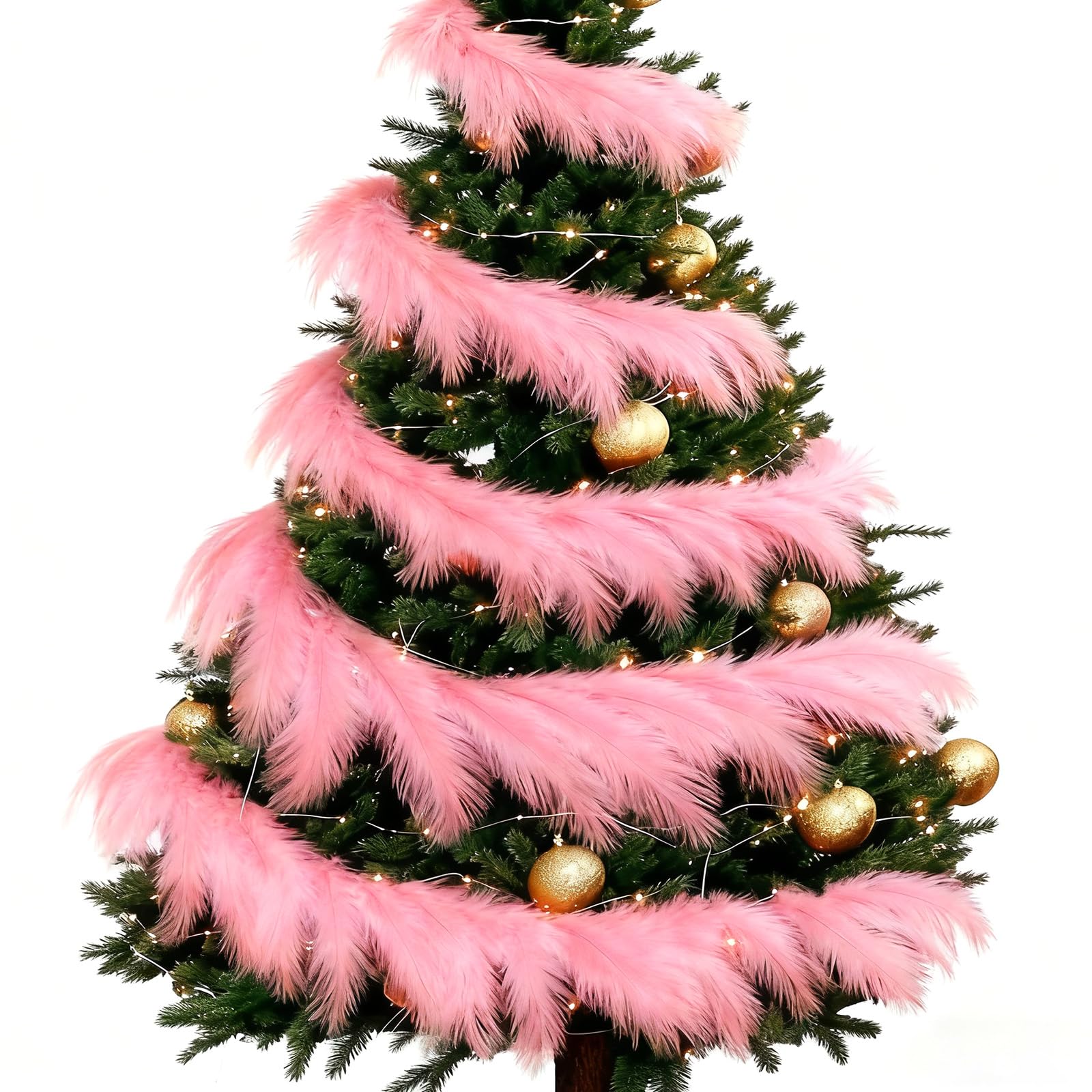 Photo 1 of 2 Pcs 12 Ft Christmas Tree Garland Decoration Pink Pampas Grass Garland Artificial Faux Fabric Feathers Wreath for Mantle Xmas Tree Home Farmhouse Christmas Holiday Party Supplies