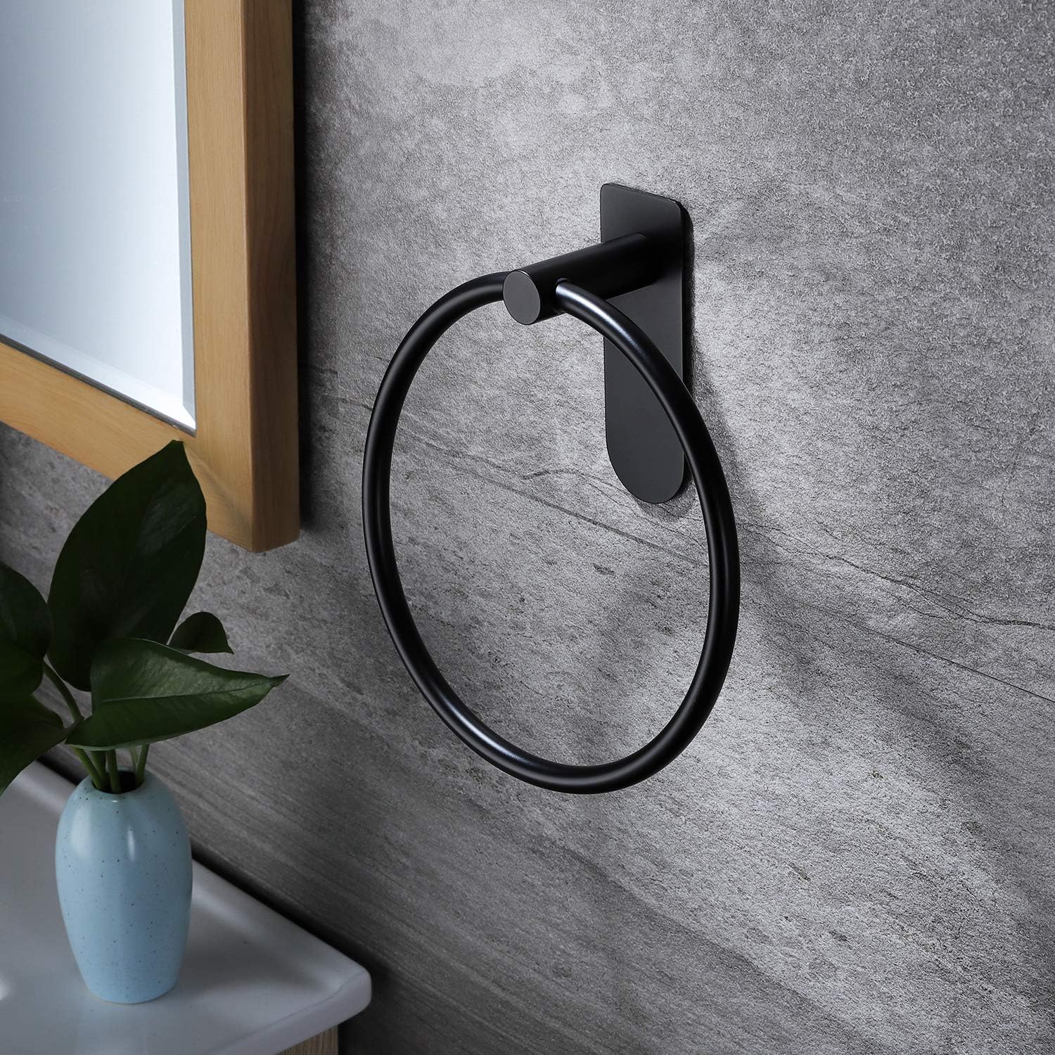 Taozun Towel Ring/Hand Towel Bar - Self Adhesive Towel Holder Black Stainless Steel Round Towel Hanger for Bathroom: Home & Kitchen