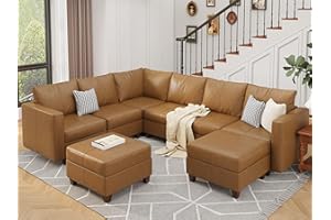 EASE MOOSE Modular Sectional Sofa with Storage, U Shaped Sectional Faux Leather Sectional Couch Large Sectional Sofa, Brown