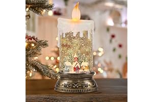 DRomance Musical Snow Globe Lantern with 6H Timer, Battery Operated & USB Powered Lighted Singing Snow Globe Candle Lamp Spinning Water Swirling Glitters Holiday Decor-Winter House