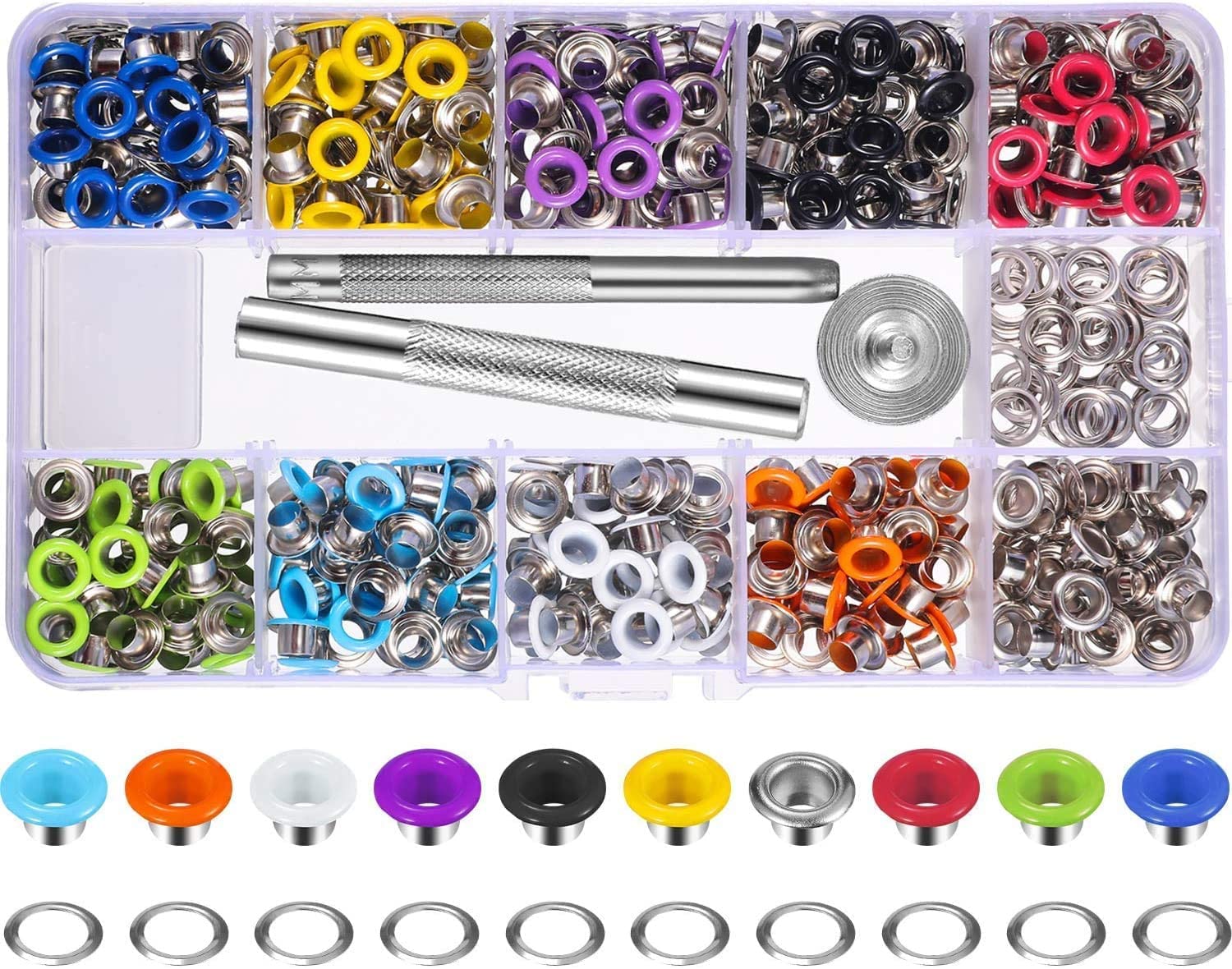 Shiwaki 400 Sets 3/16 Inch Multi-Color Grommets Kit Metal Eyelets with Installation Tools and Instructor in Clear Box