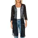 SHU-SHI Beach Kimono Coverups for Women Summer Cardigans Lightweight Open Front Cover Up Knit Sheer Sweater