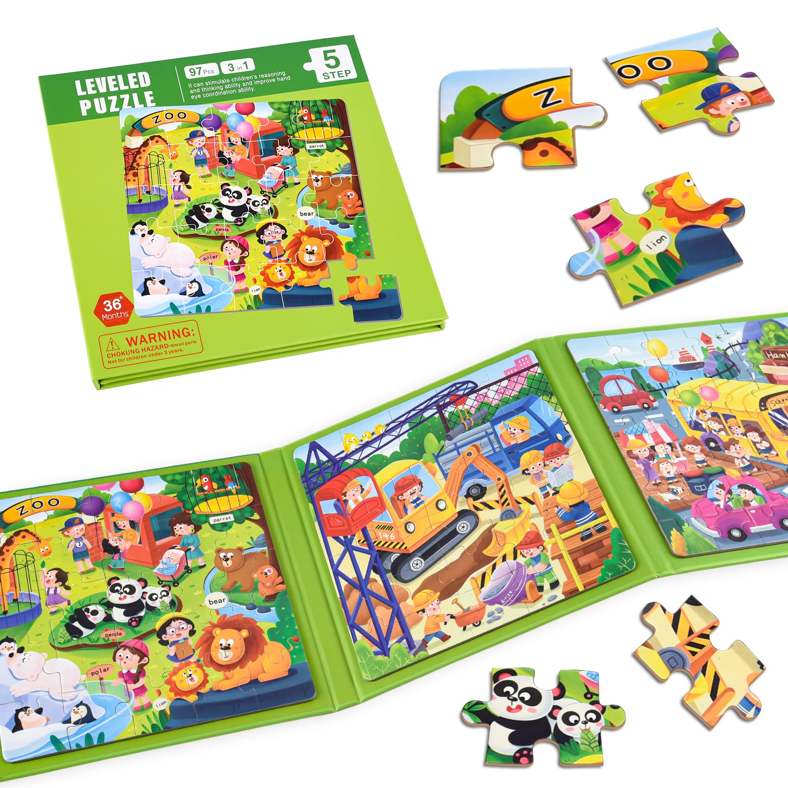 ASTARON Magnetic Puzzles for Toddlers 3-7, 25-30-42 Pieces Zoo Learning Magnet Puzzles for Road Trip, Educational Travel Toys Car Plane Activities for Kids, Kids Birthday Gifts