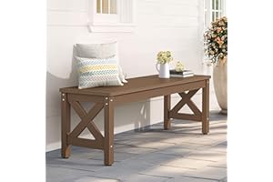 LUE BONA HDPS Outdoor Bench with Crossed Legs, Outdoor Benches Weatherproof 2-Person Backless, All-Weather Heavy-Duty Garden Bench for Porch, Patio, Lawn and Backyard, Cocoa Brown