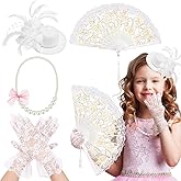Sintege 4 Pcs Girls Tea Party Set Girls Tea Party Accessories Gloves Hats Necklace Fans for Toddler