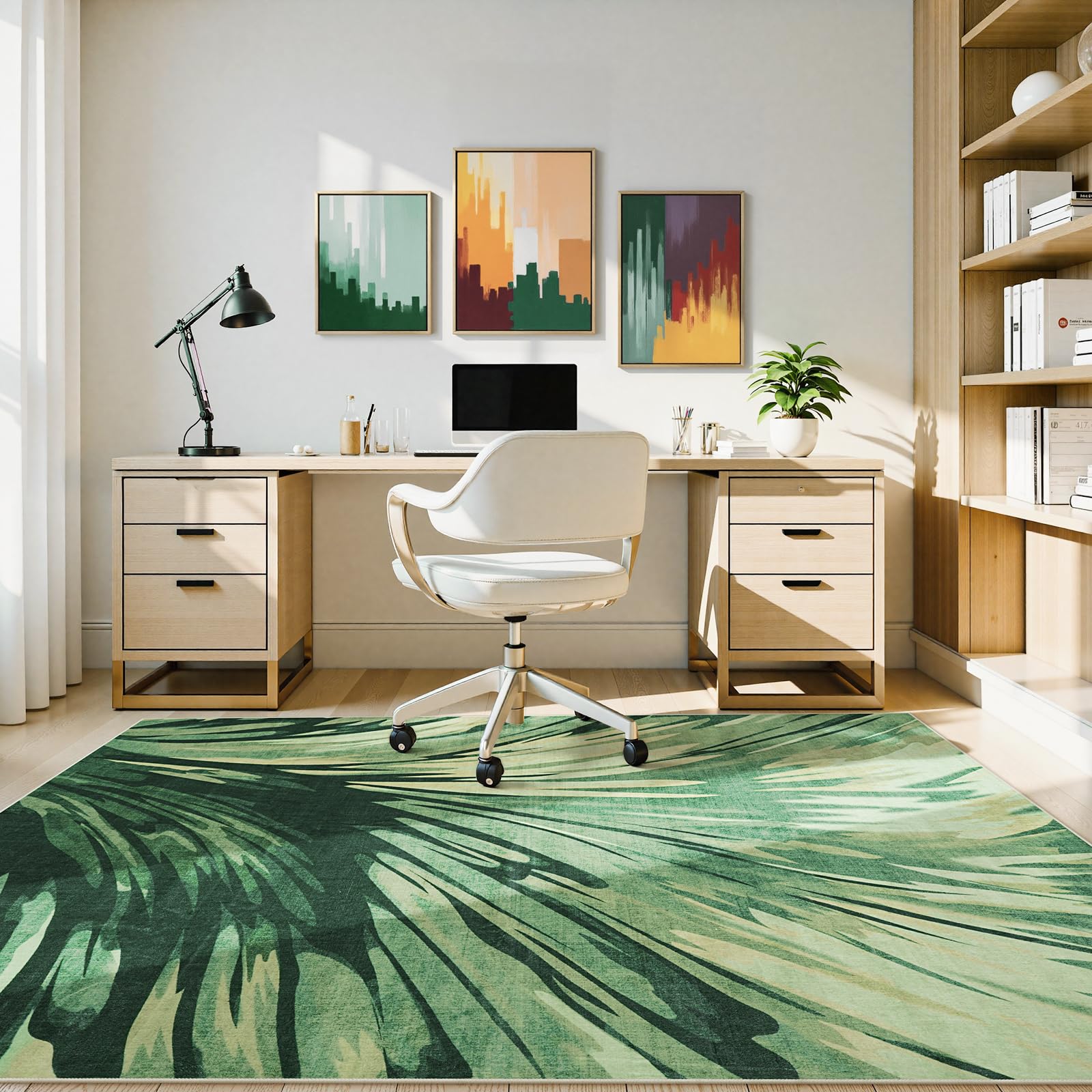 Photo 1 of Lukinbox Green 5x7 Floral Area Rugs, Non-Slip Washable Rugs for Living Room, Abstract Stain Resistant Low-Pile Accent Rug Floor Carpet for ?Bedroom Dining Room Home Office