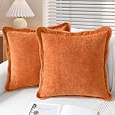 CaliTime Fall Throw Pillow Covers Decorative 18 X 18 Inches Pack of 2 Cozy Chenille Scalloped Wavy Edge Cushion Cases for Couch Sofa Bed Living Room Farmhouse Burnt Orange