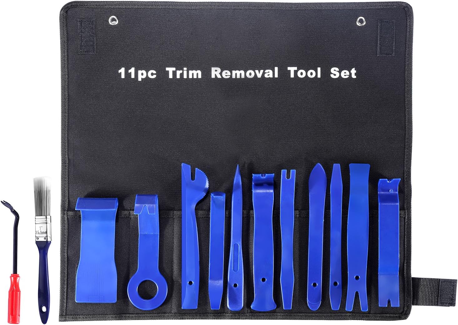 MoroTek 13pcs Auto Trim Removal Tool Kit with Fastener Removers - 12 Pieces Strong Nylon Door Molding Dash Panel Trim Tool Kit + 1 Cleaning Brush for Car Air Vent