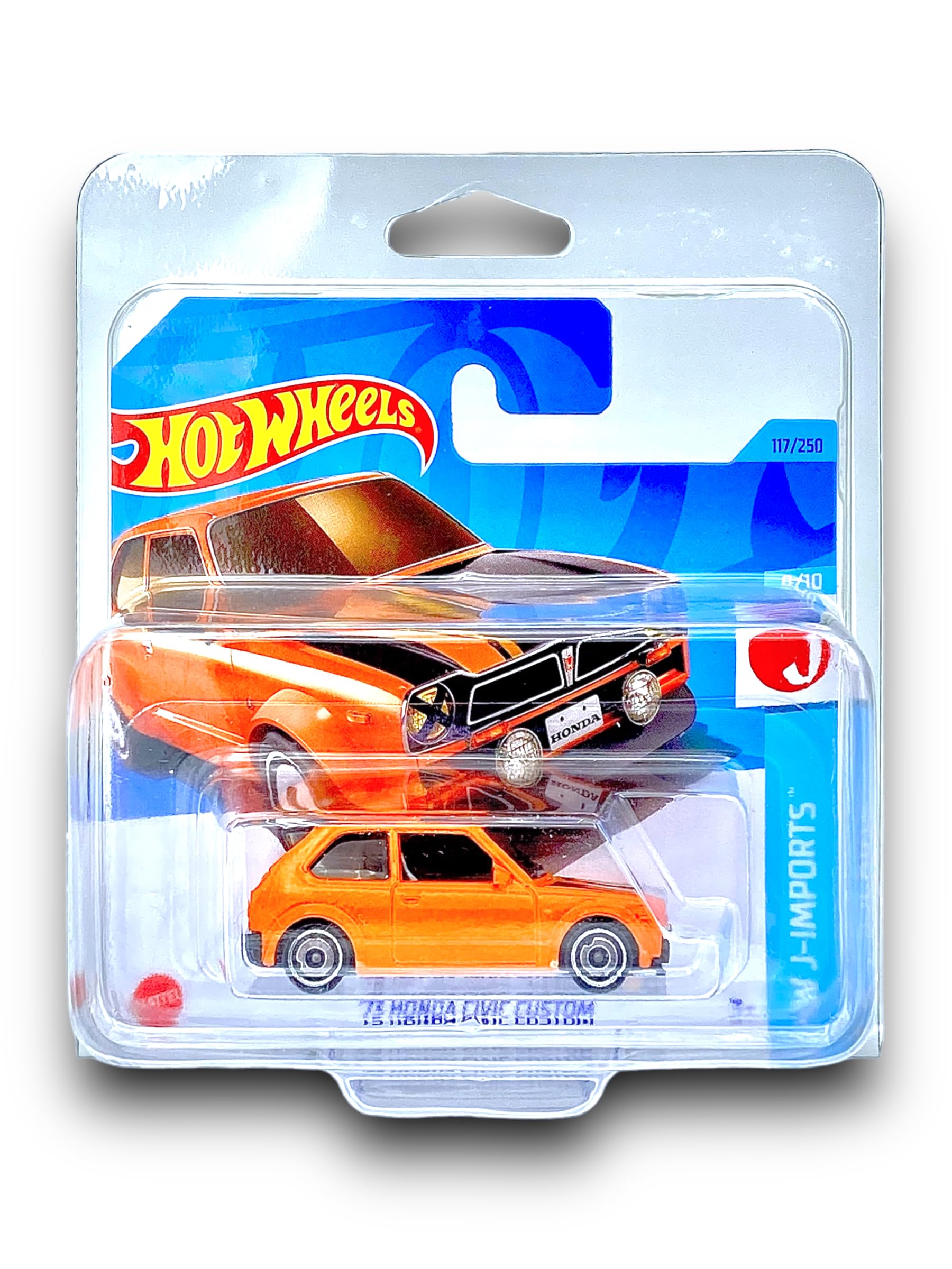 Hot Wheels '73 Honda Civic Custom (Orange) 8/10 HW J-Imports - 2023-117/250 (Short Card) - COMES IN A KLAS CAR KEEPER PROTECTIVE COLLECTORS CASE - HKK67