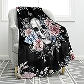 Jekeno Skull Blanket Gifts for Women Men, Rose Skull Throw Blankets for Adult Kids, Halloween Christmas Birthday Valentine's Day Gothic Decor Gifts for Home Bed Couch 50