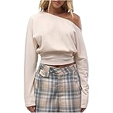 SOLY HUX Women's Off The Shoulder T Shirts Long Sleeve Asymmetrical Neck Crop Tee Tops