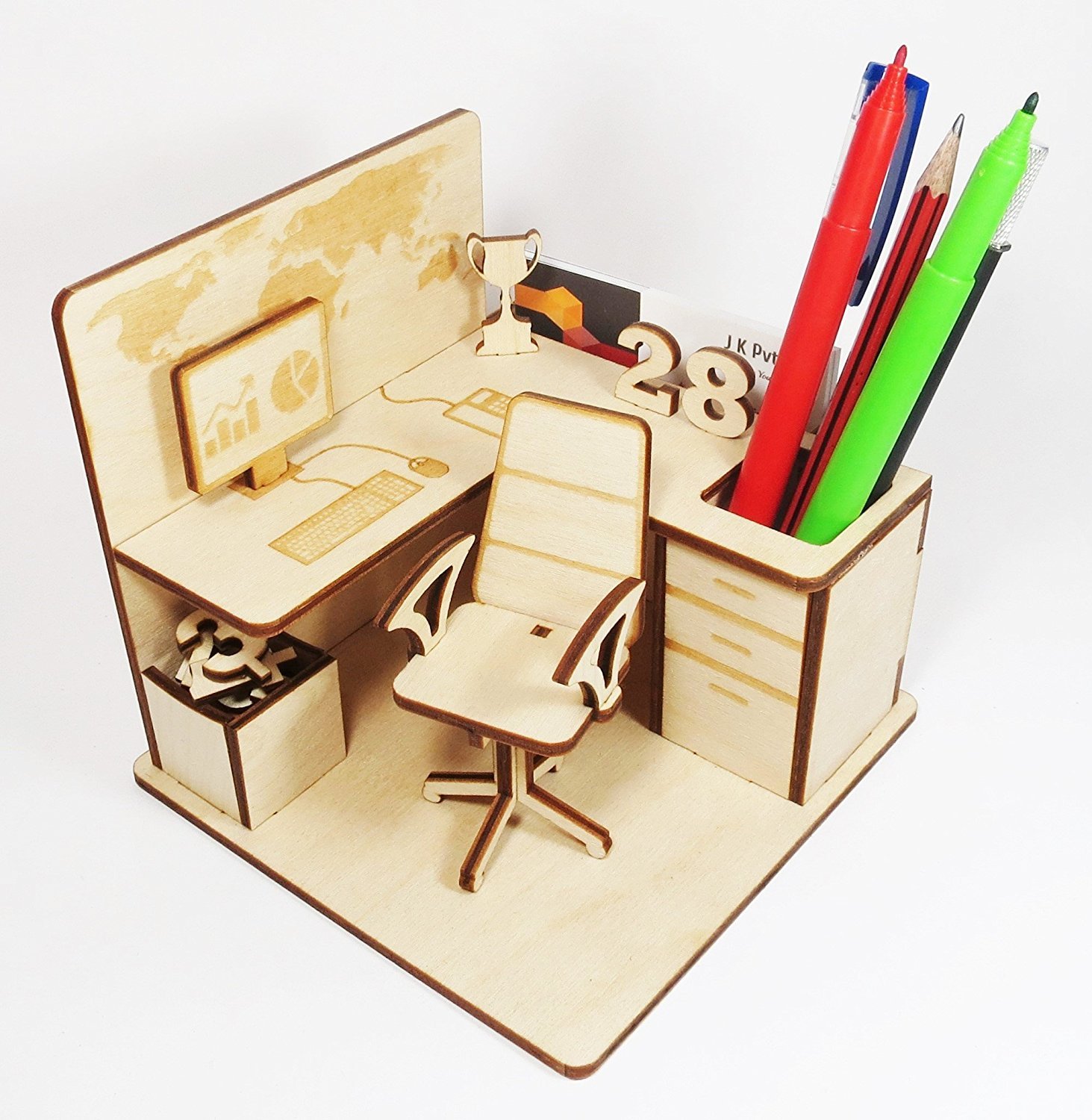 StonKraftWooden 3D Puzzle - Office Cubicle - Desk Organizer, Pen Stand - Easy to Assemble - Ideal DIY for School Project
