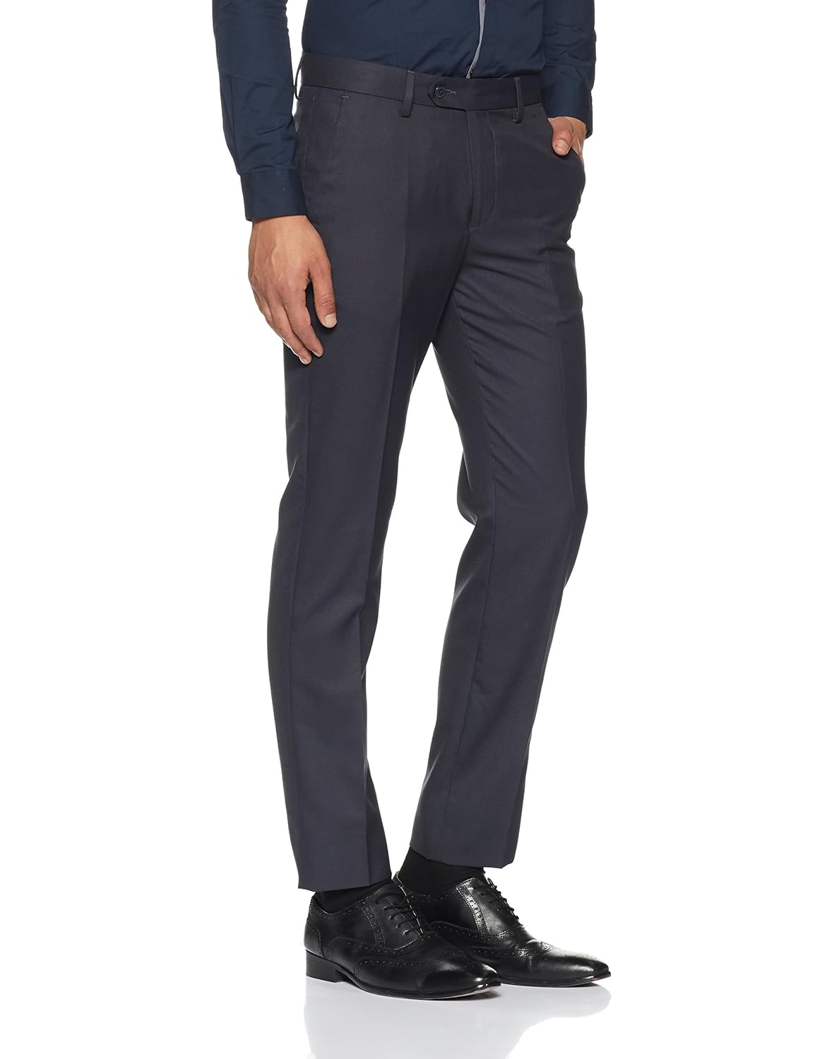 peter england men's slim fit formal trousers