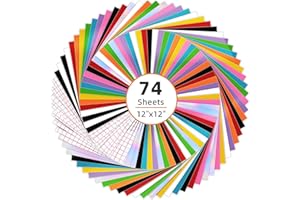 Prime Sign 74 Pack Glossy Permanent Vinyl Sheets 12"x12", Self Adhesive Vinyl for Cricut Machine, DIY Mugs, Deco Sticker