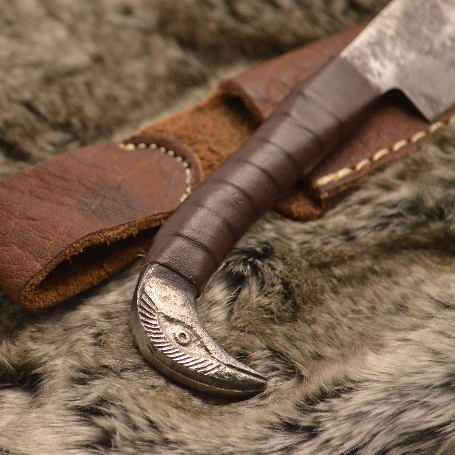 Norse Tradesman Viking Knife With Raven's Head Hilt Leather