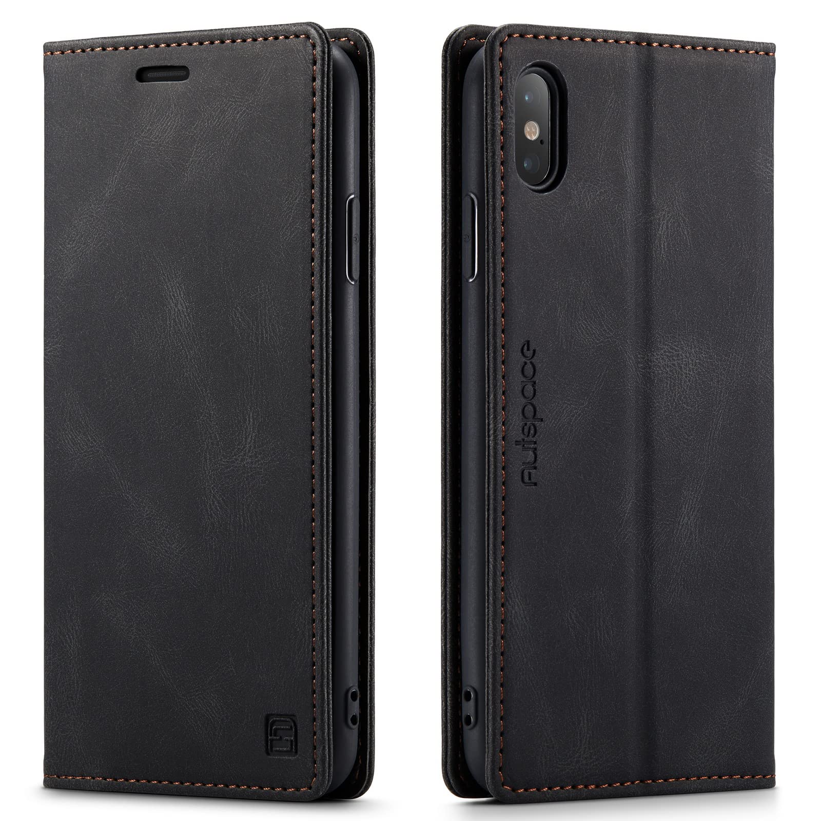 LOLFZ Wallet Case for iPhone X iPhone XS, Magnetic Flip Leather Case with RFID Block Card Slots Kickstand Shockproof Protective Cover Compatible with iPhone X XS - Black