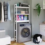 SMIBUY Bamboo Over-The-Toilet Storage Shelf 3-Tier White Freestanding view 2