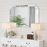 Chende Large Decorative Mirror for Decor, 28"x40" Bathroom Wall Mirror with Beveled Glass Strips Frame, Unique Scalloped Corn