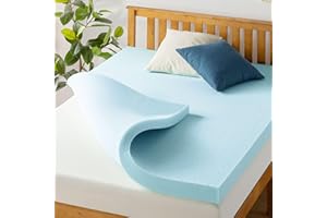 Best Price Mattress 4 Inch Ventilated Memory Foam Mattress Topper, Cooling Gel Infusion, CertiPUR-US Certified, Queen, Blue