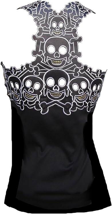 d'Rockabilly Punk Rock Baby Camiseta de Tirantes para Mujer, Diseño de Calaveras Efecto Tatuaje, Color Negro