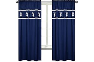 Sweet Jojo Designs Navy White Deer Boys Bedroom Decor Window Treatment Panels for Navy Blue, Mint and Grey Woodsy Collection - Set of 2