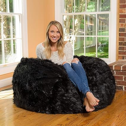 Mollismoons Fur Bean Bag and Leather Luxury Product Very Attractive up to 9 MM Size, Cover Only, XXXL (Black)