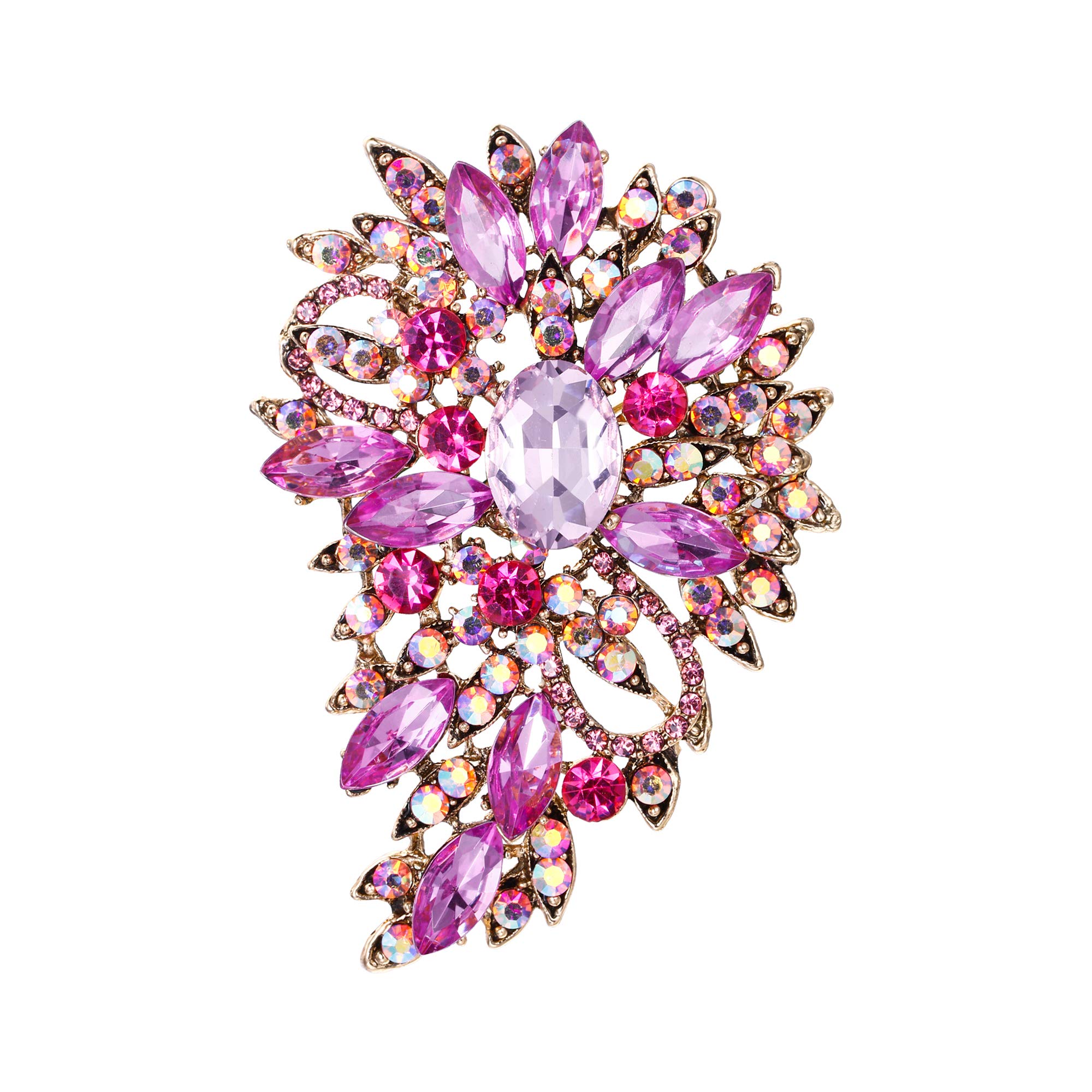 Ever Faith Women's Marquise Austrian Crystal Wedding Flower Leaf Bouquet Brooch Pink Gold-Tone