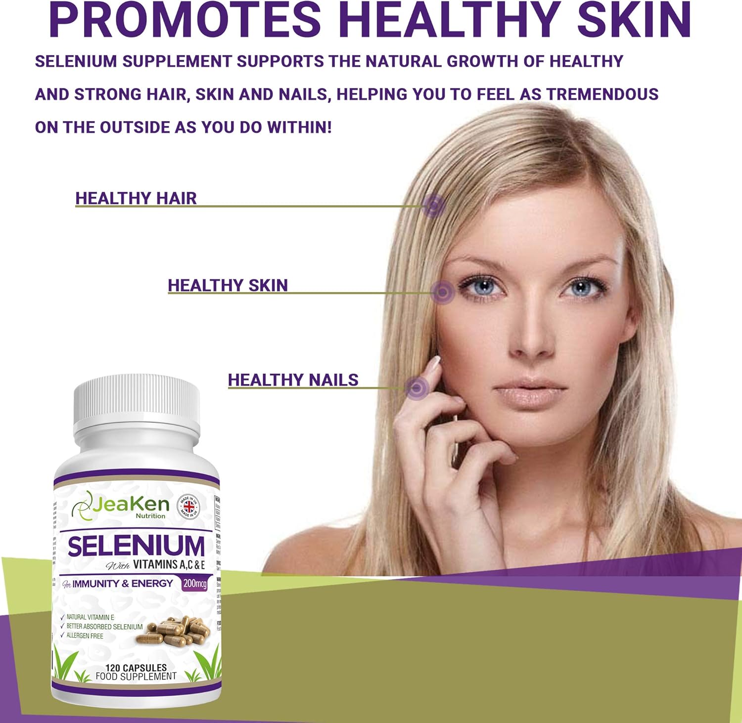 JeaKen Selenium 200mcg Capsules Premium Selenium with Vitamins A C