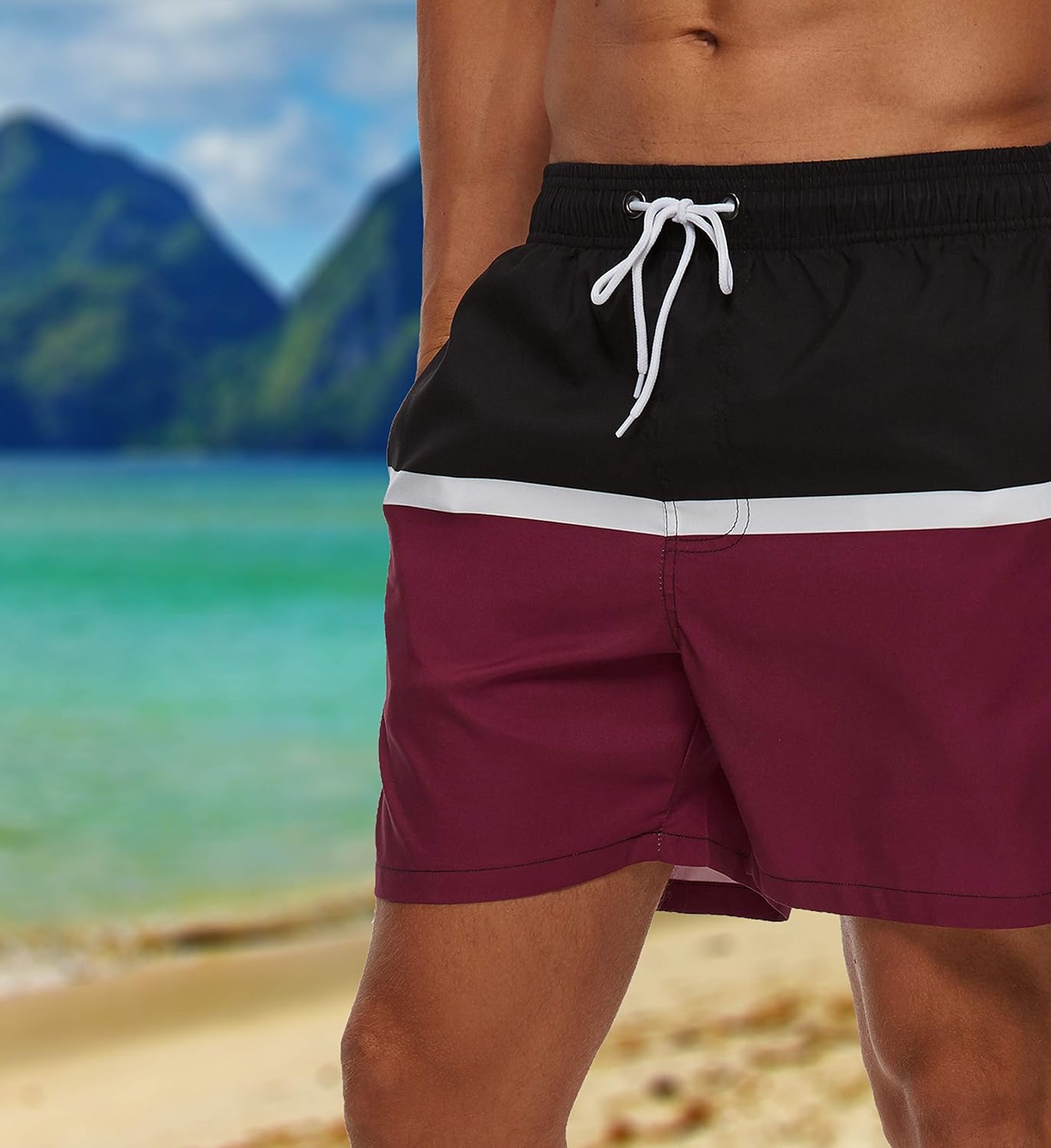 SILKWORLD Men's Swim Shorts Quick Dry Swimwear Sports Swim Trunks with Mesh Lining: Clothing