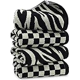 Jacquotha Bathroom Hand Towels 2 Style 4 Pack - Black Hand Towel Checkered and Zebra, Cotton