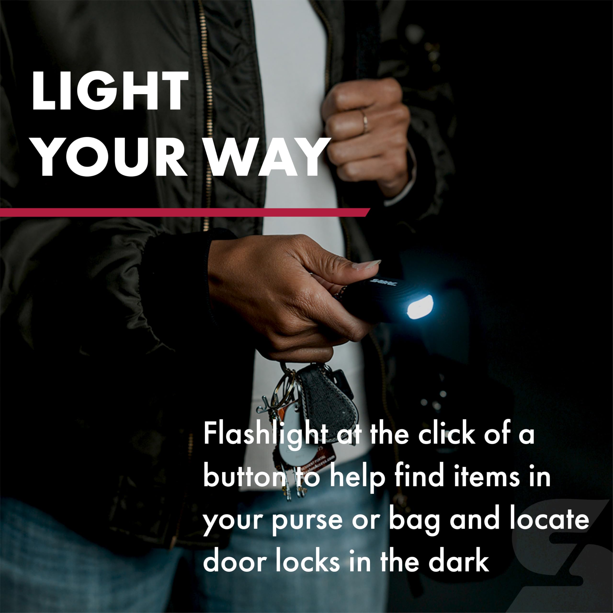 SABRE 2-in-1 Personal Alarm with LED Light, 130dB Personal Safety Siren, Snap Hook for Instant Access, 1,250 Foot (381 Meters) Range, Compact Design for Easy Attachment to Purse, Bag, or Keys