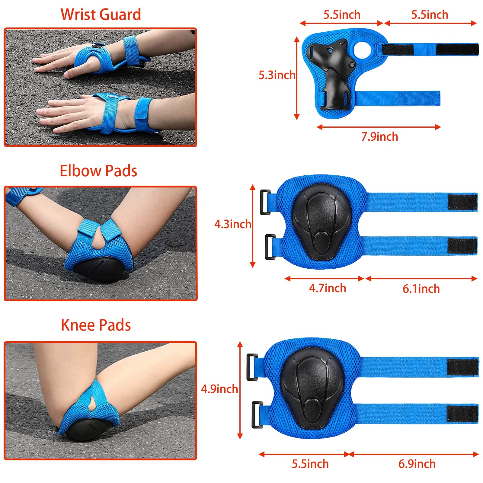 Kids Bike Helmet Set Adjustable for Children, Boys, Girls and Teenagers Aged 3-8 Years Includes Elbow, Knee, Wrist Guards Children's Helmet Protection Set for Bikes SkateboardsRollerskates