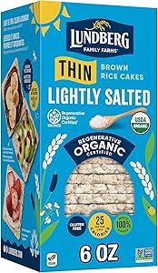 Lundberg Organic Thin Stackers, Brown Rice, Lightly Salted, Thin Rice Cakes, Gluten-Free, Vegan, Healthy Snacks, 6 Oz