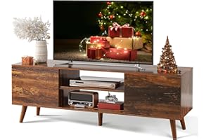 WLIVE TV Stand for 55 60 inch TV, Mid Century Modern TV Console, Entertainment Center with Storage for Living Room, Retro Brown