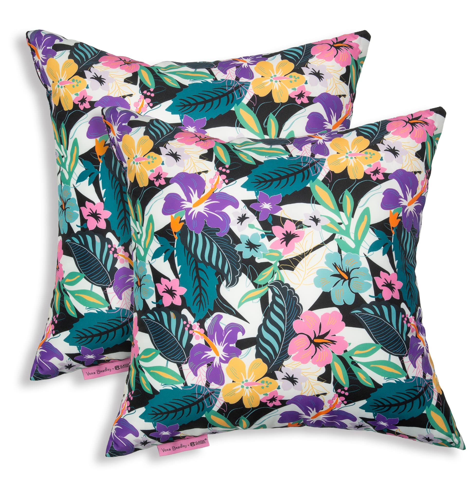 Classic Accessories for Vera Bradley Water-Resistant Accent Pillows, 18 x 18 x 8 Inch, 2 Pack, Star Foliage Multi