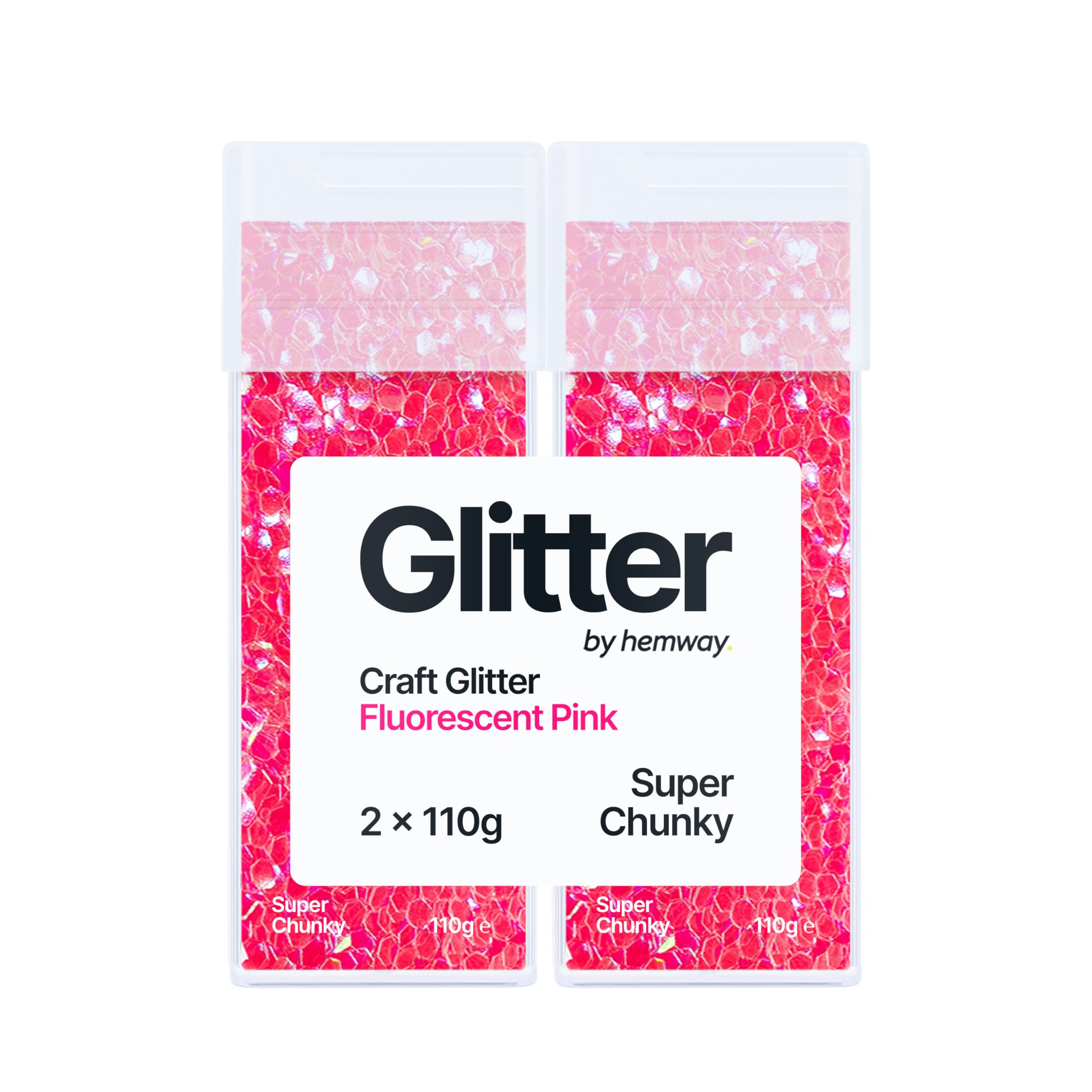 Hemway Glitter Shaker Fluorescent Pink 110g x2 Pack Super Chunky, Craft Glitter Shakers for Resin & Epoxy Crafts, Christmas Art Supplies, Nail, Body, Face, Eye, Festival, Crafting, Slime, Sparkle