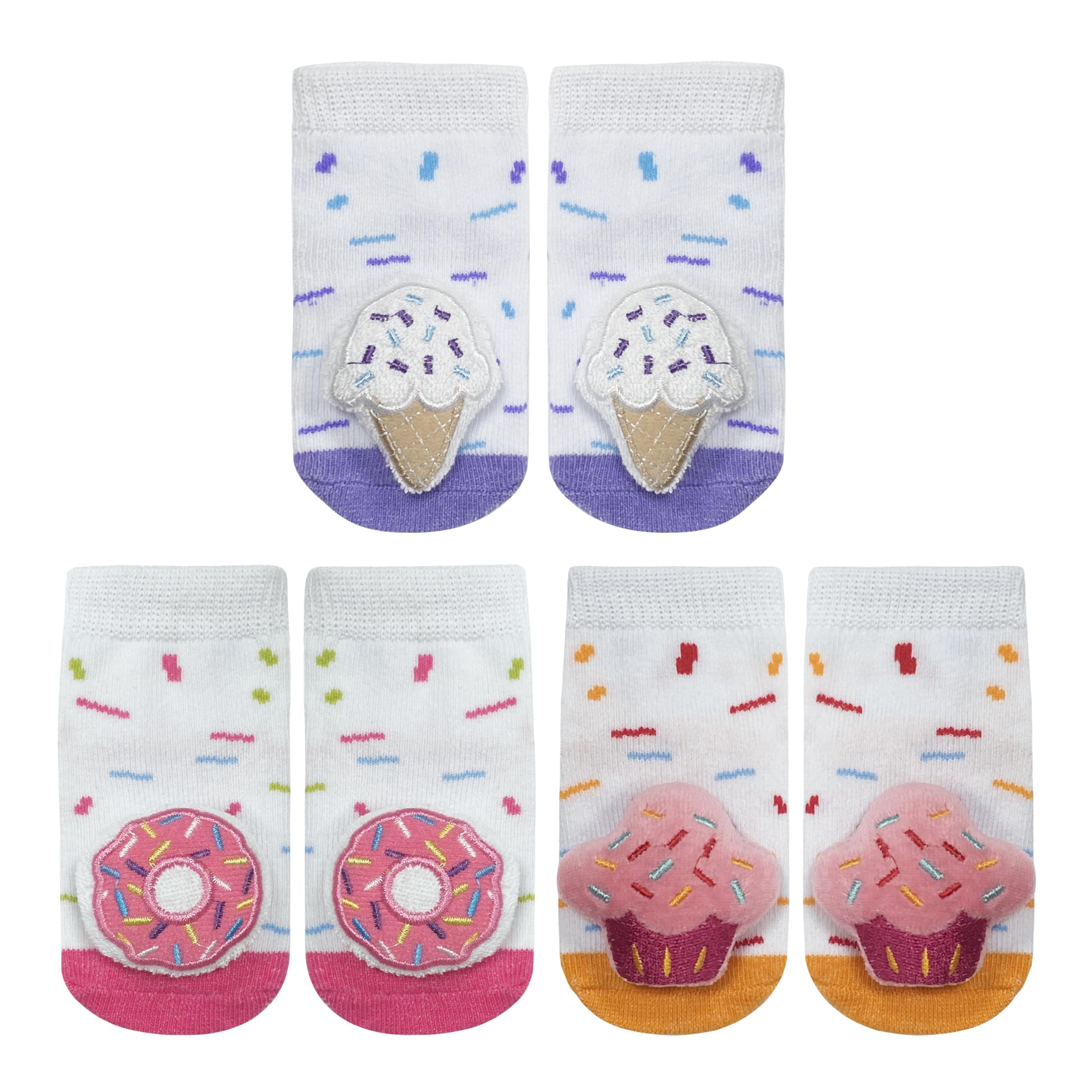Photo 1 of PUPPET Baby Girl Rattle Socks for 0-6 Months Dessert Themed Set Ice Cream Donut Cupcake Infant Adorable Socks Series