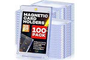ZENOWICK 100ct Magnetic Card Holders, Magnetic 35pt One Touch Card Holders, U-V Protection Hard Plastic Display Case for Trading, Sports, Baseball, Football, Game Cards