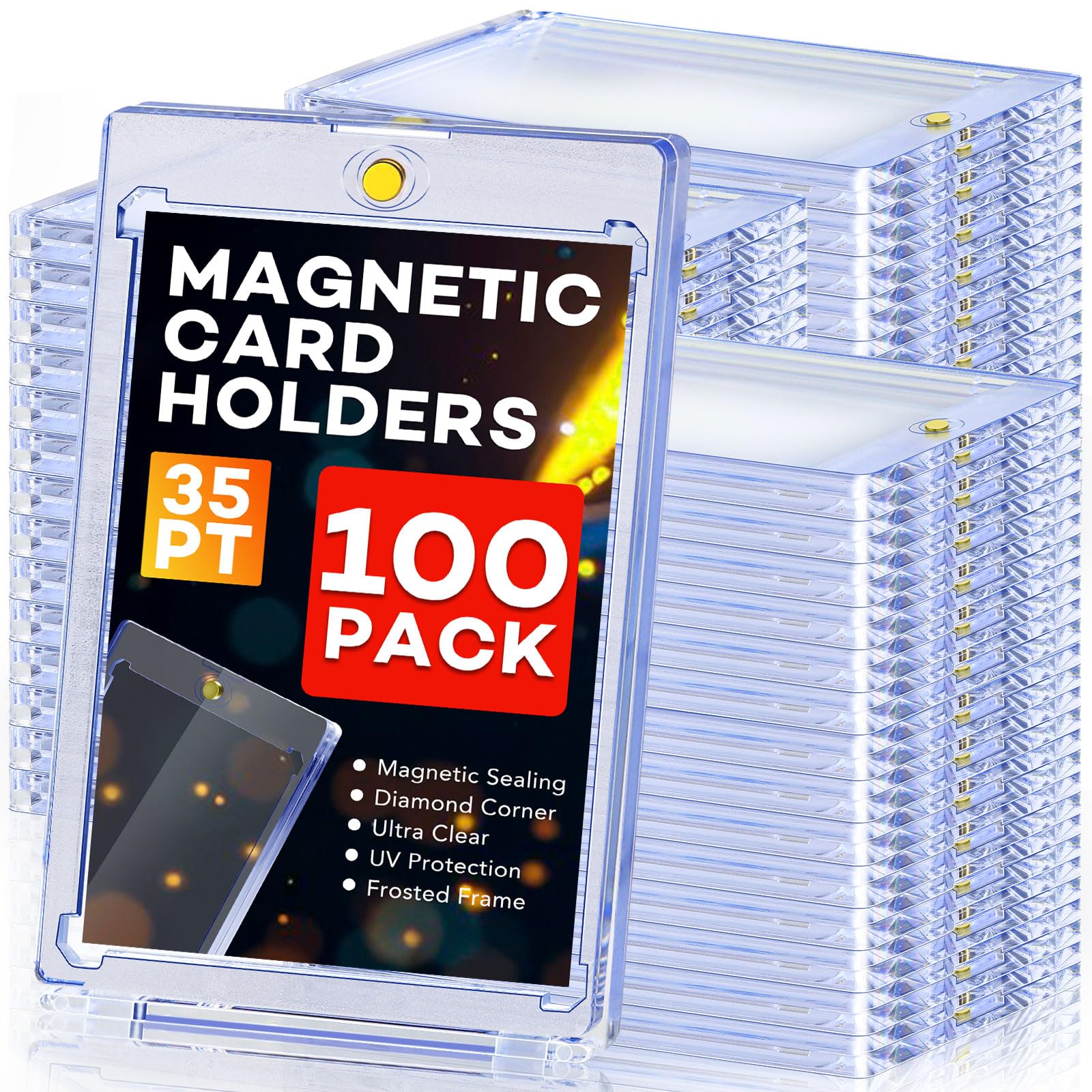 Photo 1 of 100ct Magnetic Card Holders, Magnetic 35pt One Touch Card Holders, U-V Protection Hard Plastic Display Case for Trading, Sports, Baseball, Football, Game Cards