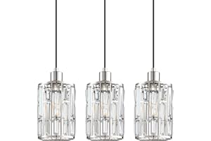 SEENMING HOUSE 3 Pack 1 Light 5.5" Crystal Hanging Kitchen Island Pendant Ceiling Light Fixture,Modern Concise Crystal Plate Metal Shade Brushed Nickel Finish,for Bar,Dining Room,Corridor,Living Room Over Sink