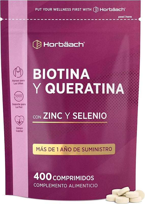 Biotina Max con Keratina Zinc y Selenio - + de 1 Año de Suministro