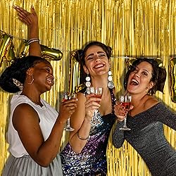 2 Pack Gold Fringe Curtain Backdrop Tinsel